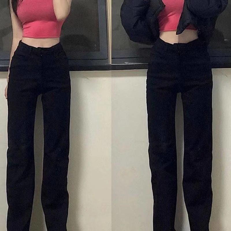 Flare Jeans Low Waist Y2K  Aesthetic Retro 2022 Black straight Denim Pant Streetwear Fashion Sweatpants Trousers