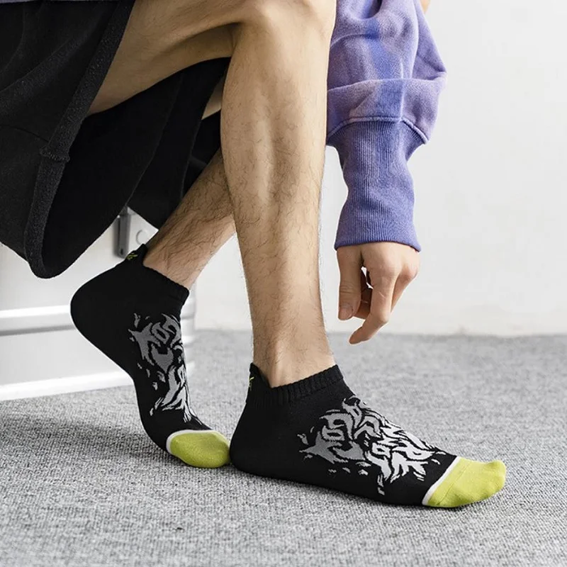 5 Pairs Men Casual Ankle Socks Summer Breathable Low Cut Invisible Boat Socks Male Street Fashions Sports Preppy Style Socks Set