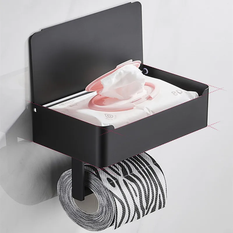 bathroom black paper holder with storage box wall mounted stainless steel phone rack toilet tissue shelf bathroom accessories free global shipping