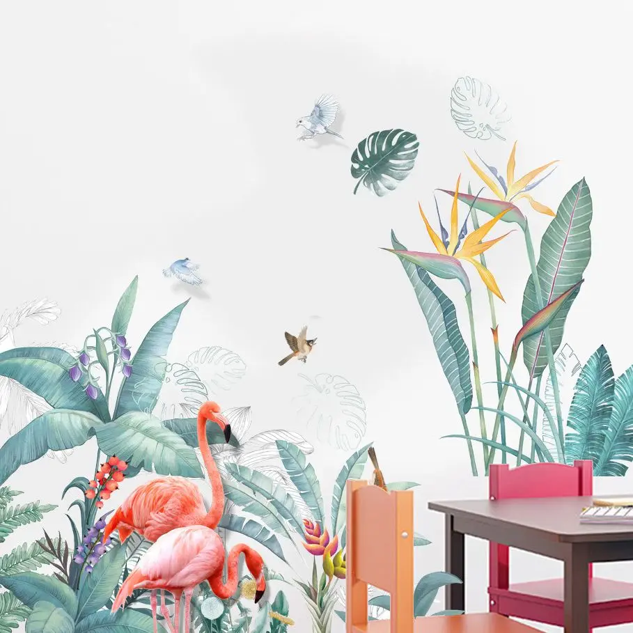 Скандинавские зеленые растения лист птица настенные буквы наклейки для гостиной