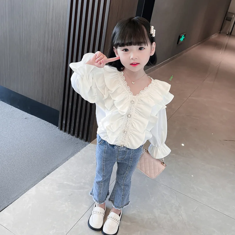 Рубашки для девочек в Корейском стиле детская одежда 2022 модная блузка Топ с