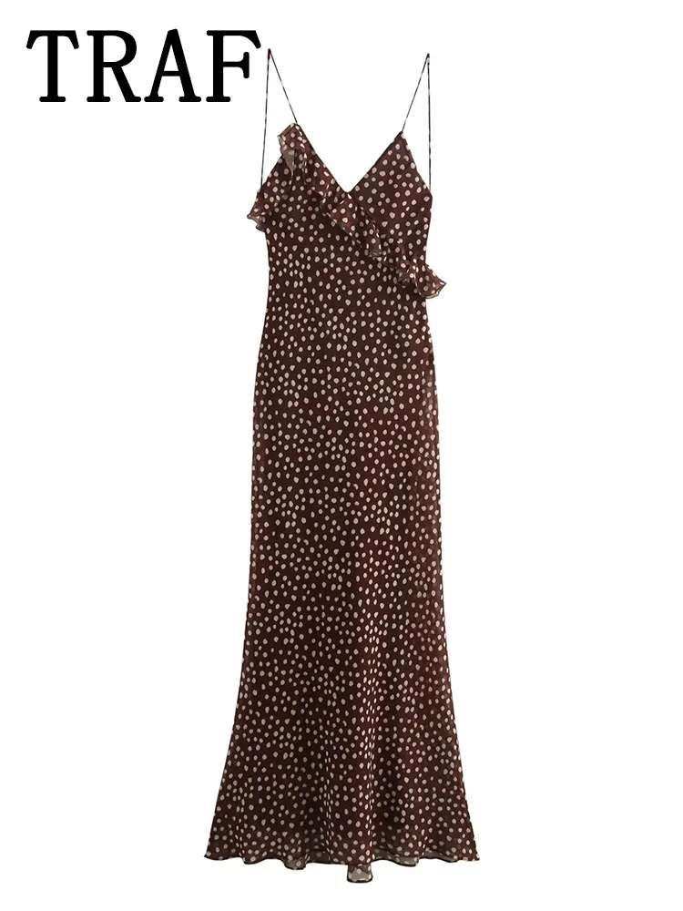 Платье-миди женское в горошек с открытой спиной и принтом