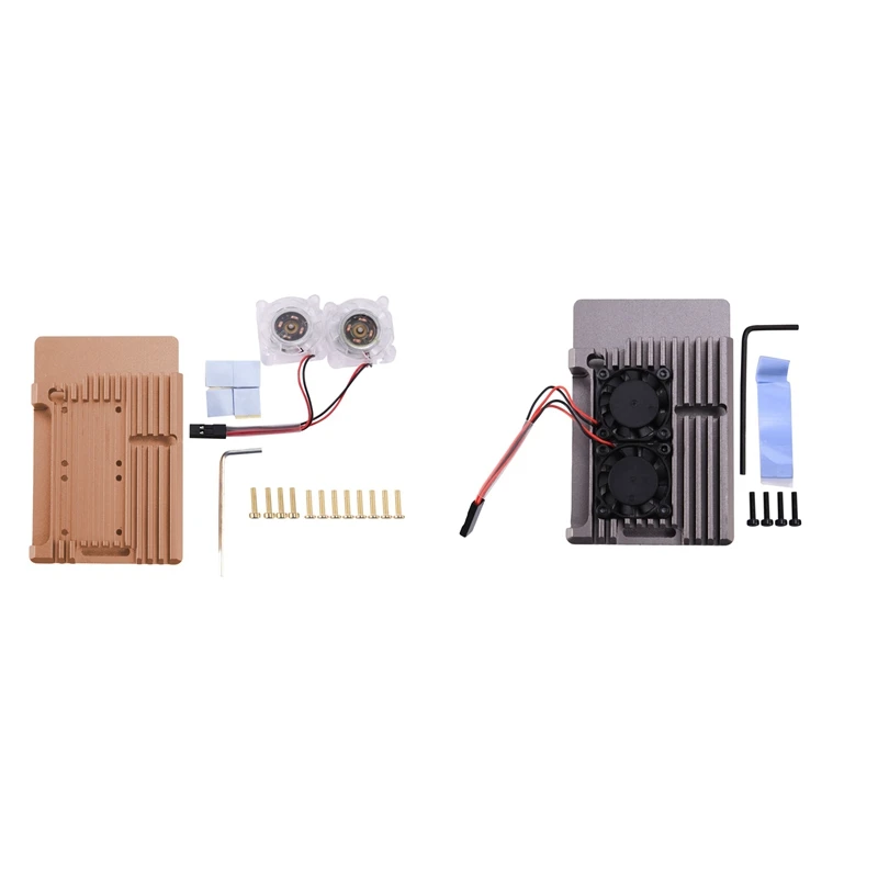 

2Set For Raspberry Pi 4 Aluminum Case With Dual Cooling Fan Metal Shell Enclosure For RPI 4 Model B,Golden & Gray