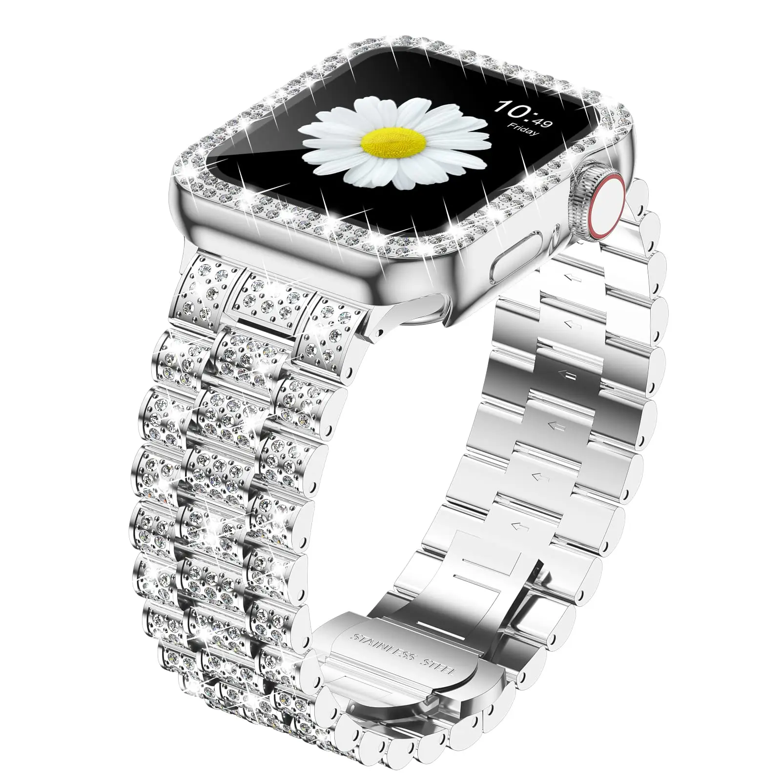 

Women's Diamond Case + Strap For Apple Watch Band 45mm 41mm 44mm 40mm Metal Bracelet Protective Cover iWatch Series 7 6 5 4 SE 8