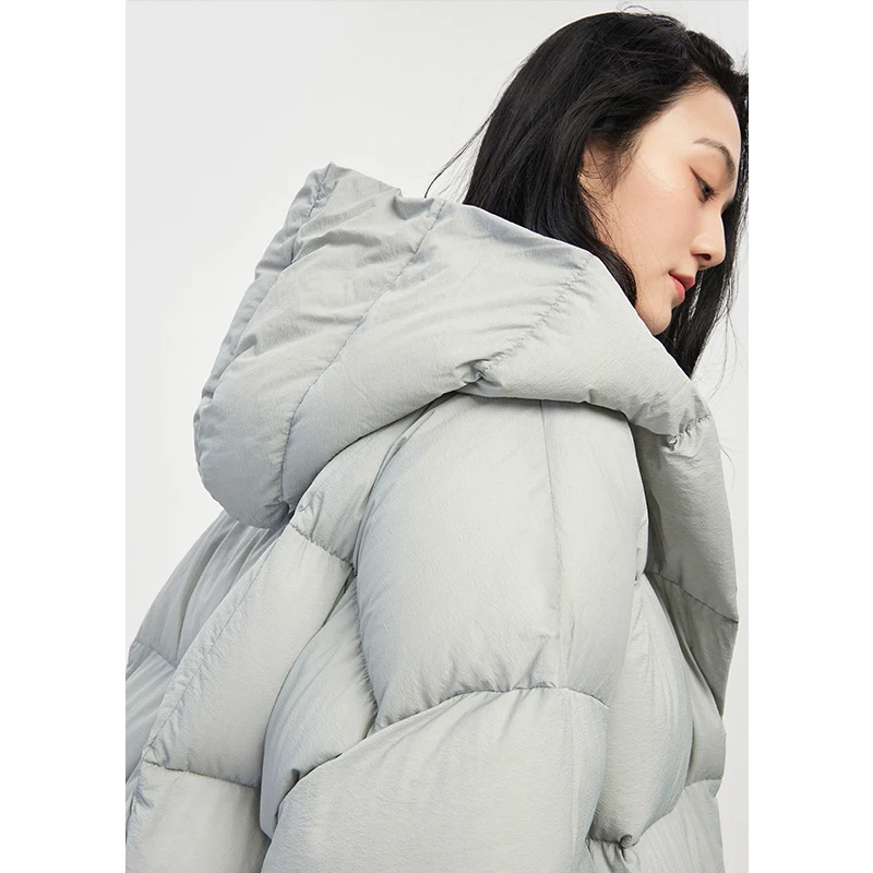 Oversized Coat Winter Puffer Jacket Women  95%  White Goose Down  High Street Hood Magnetic Clasp  Wide-waisted Thick Warm
