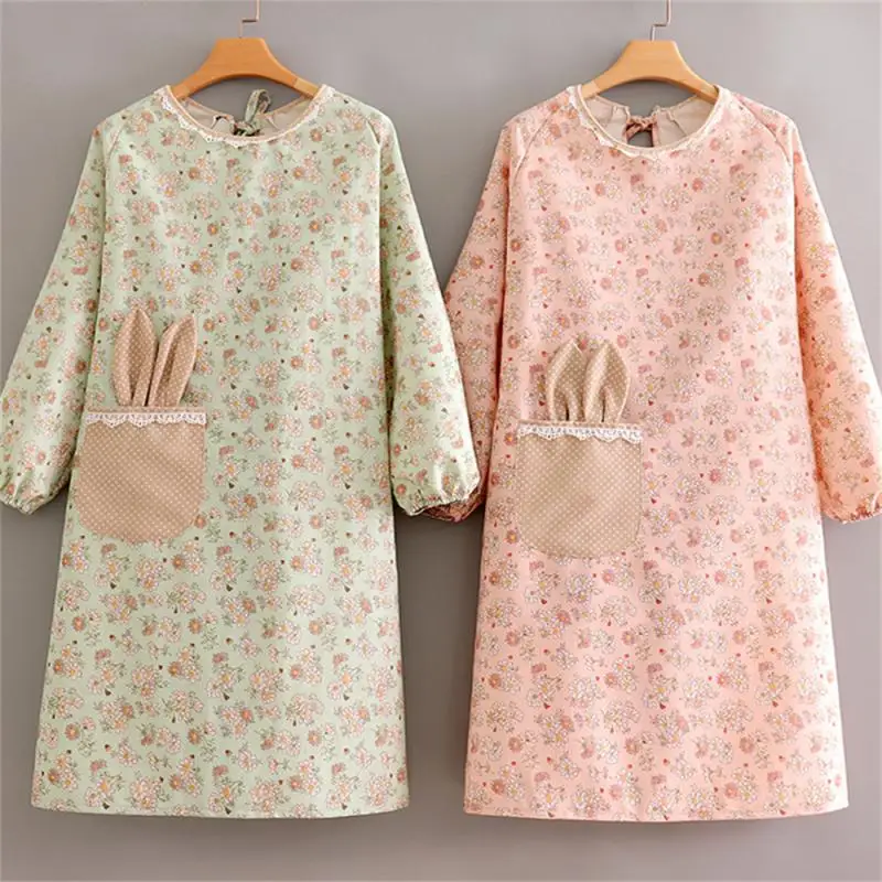 

Long-sleeved Clean Coveralls Work Clothes Cotton Kitchen Cooking Slubby Cotton Long-sleeved Apron Household Apron Clean