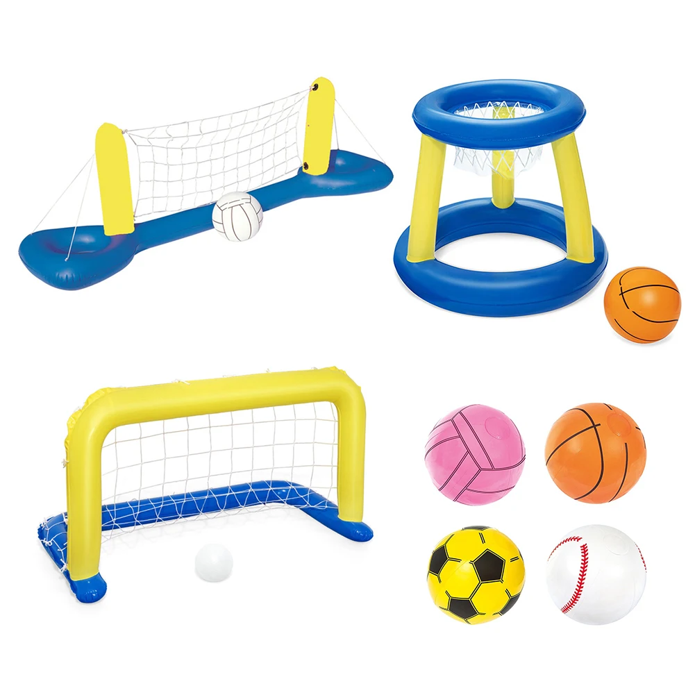 Parent Child Swimming Pool Water Inflatable Volleyball Basketball Ball Water Net Mattress Sports Games Circle Float Beach Toys