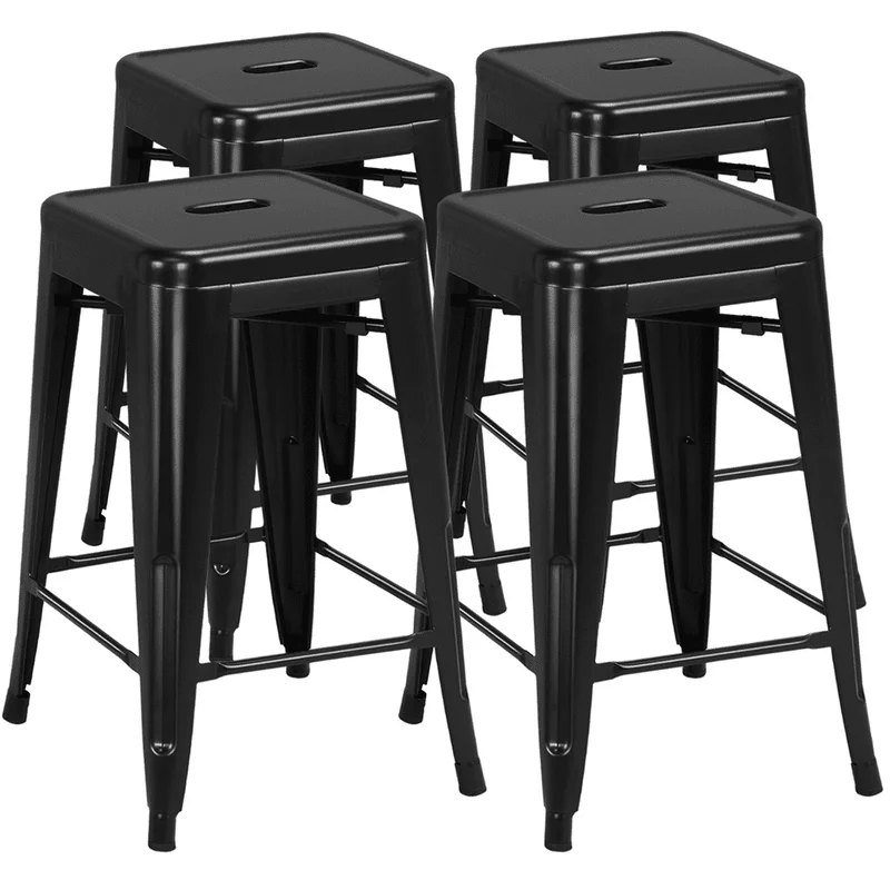 

Metal 24" Stackable Backless Counter Height Stools, Set of 4, Black