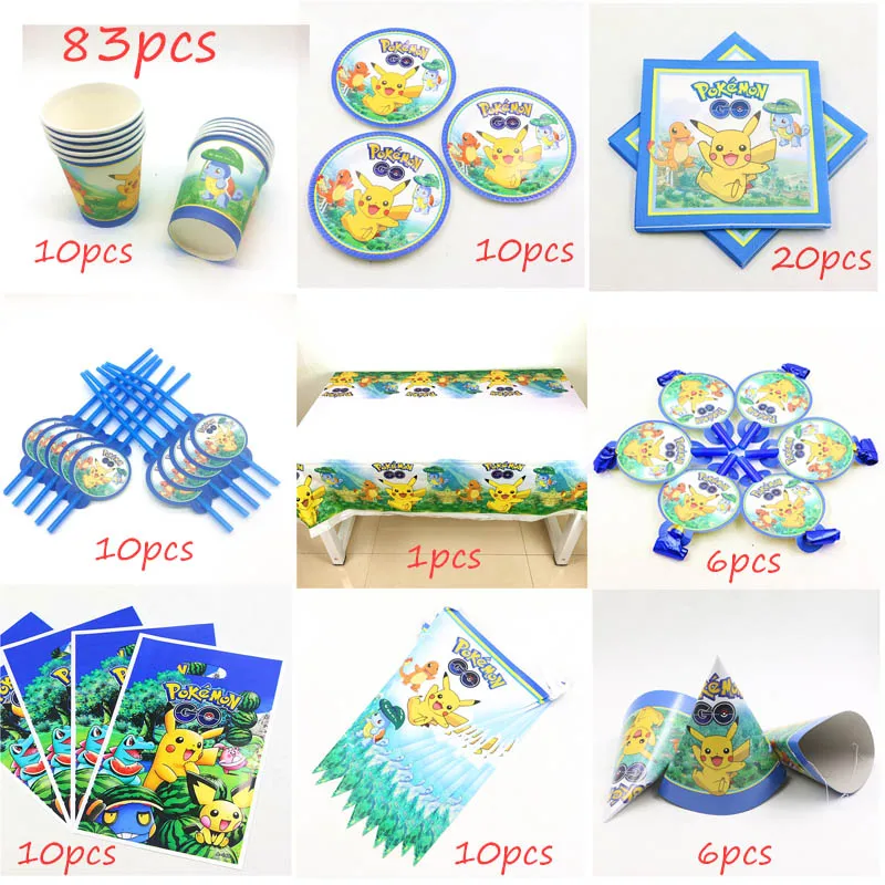 

Pokemon Party Theme Set Disposable Tableware Cup Plate Napkin Tablecloths Children Birthday Party Decoration Supplies Christmas