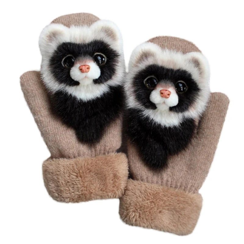 

Womens Winter Gloves Novelty Cute 3D Cartoon Animal Warm Plush Lining Thick Knit Mittens Hand Warmer for Cold Weather