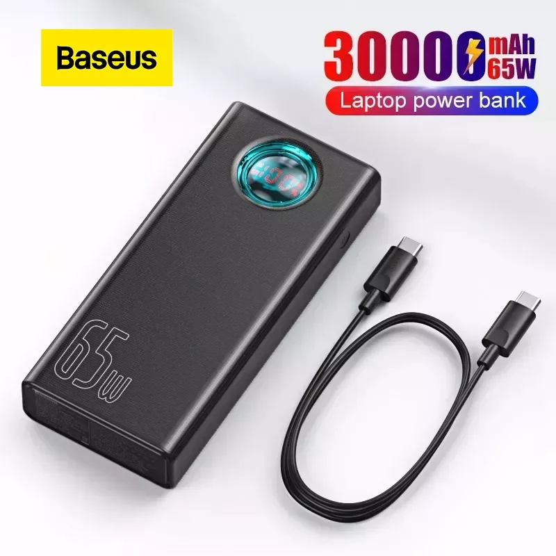 

NEW2023 Baseus Power Bank 30000mAh 65W PD Quick Charge QC3.0 Powerbank For Laptop External Battery Charger For iPhone 13 Samsung