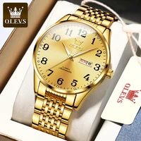 olevs new luxury full gold mens watches waterproof mechanical watch large arabic numerals display luminous weekly calendar 6666