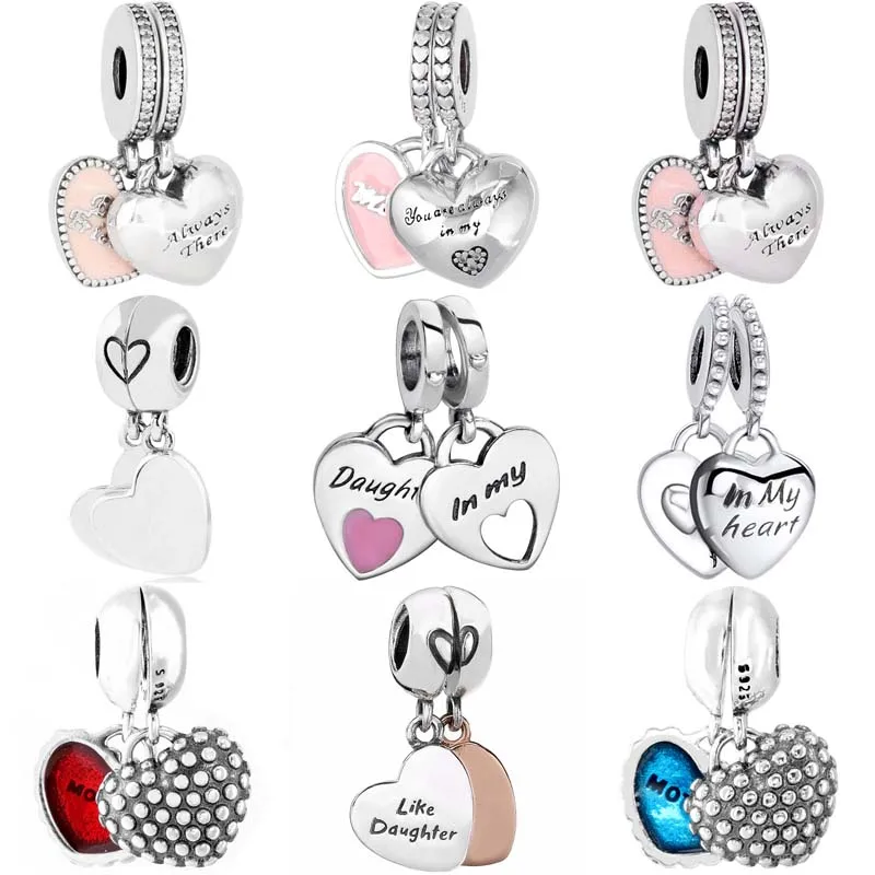 Love Heart Best Friends Mother & Son Daughter Pendant Bead 925 Sterling Silver Charm Fit Original Pandora Bracelet DIY Jewelry