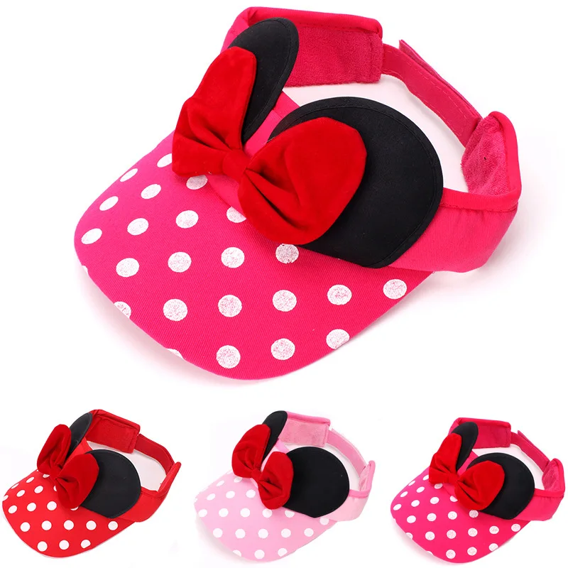 

Летние детские спортивные солнцезащитные кепки для маленьких девочек с милым мультяшным рисунком Микки Мауса бантом в горошек регулируемы...