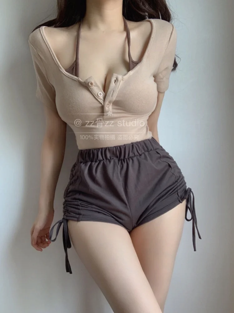 

Shorts TVVOVVIN Mini Korean Sweet Summer New Street Leisure Sports Drawstring Strap High Waist Sexy Irregular Hot Shorts 9I2H