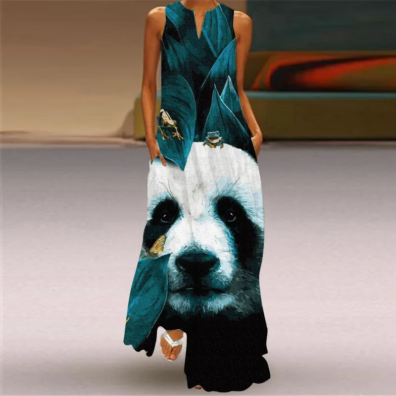 

Женское пляжное платье без рукавов с принтом павлина, Элегантное макси-платье в стиле бохо с V-образным вырезом, летние праздничные платья, н...