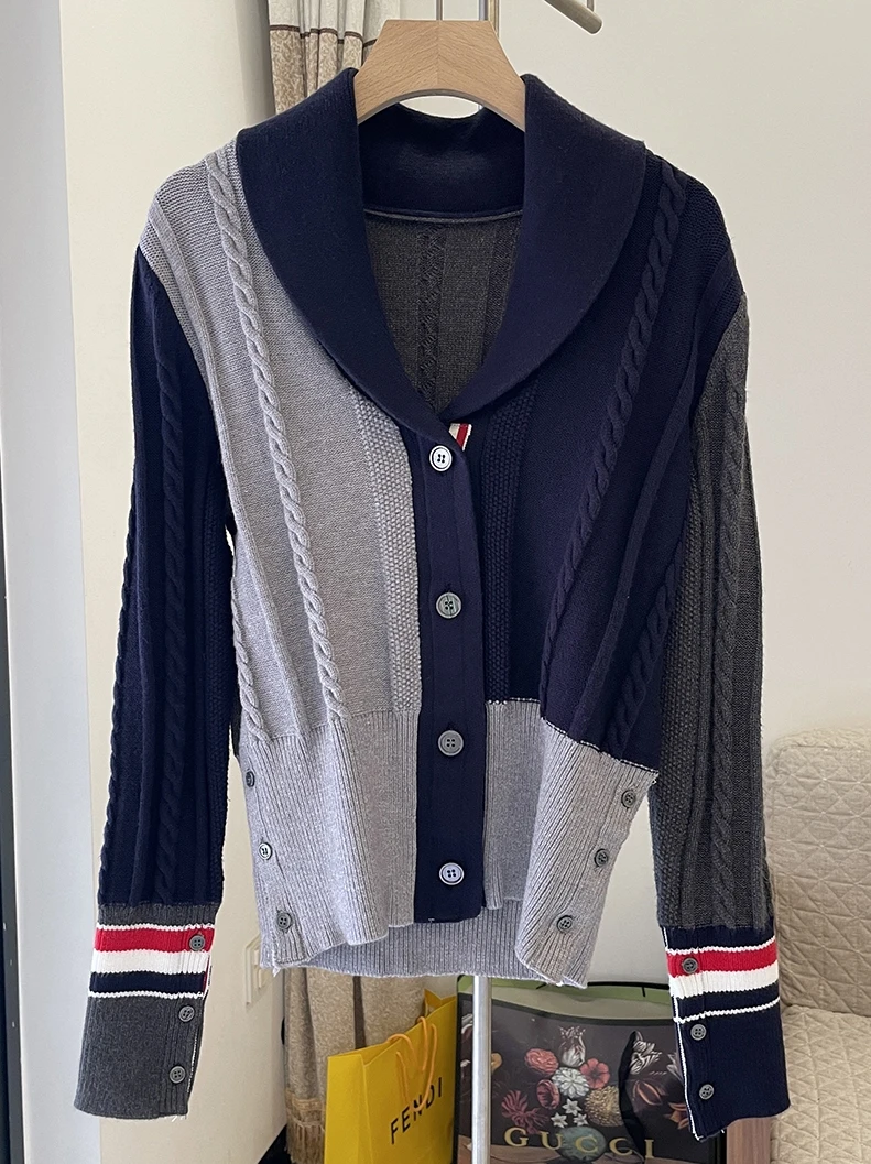

Зимний дизайнерский шерстяной свитер TB Sense в британском стиле, кардиган, женский модный брендовый свитер в иностранном стиле с блокировкой ...