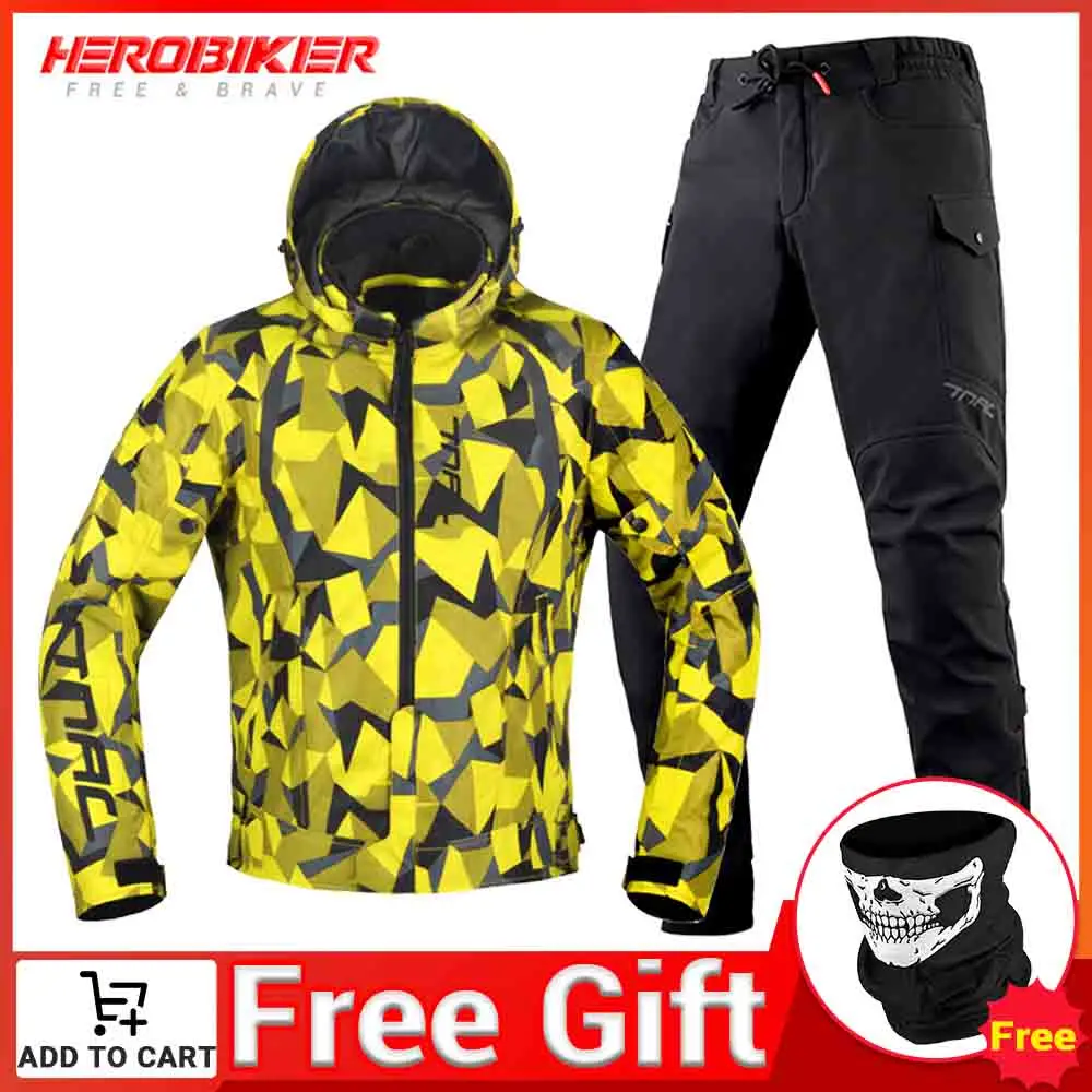 

Светоотражающий мотоциклетный костюм HEROBIKER, жакет и брюки, дышащие, для мотокросса, для езды на мотоцикле, всесезонные
