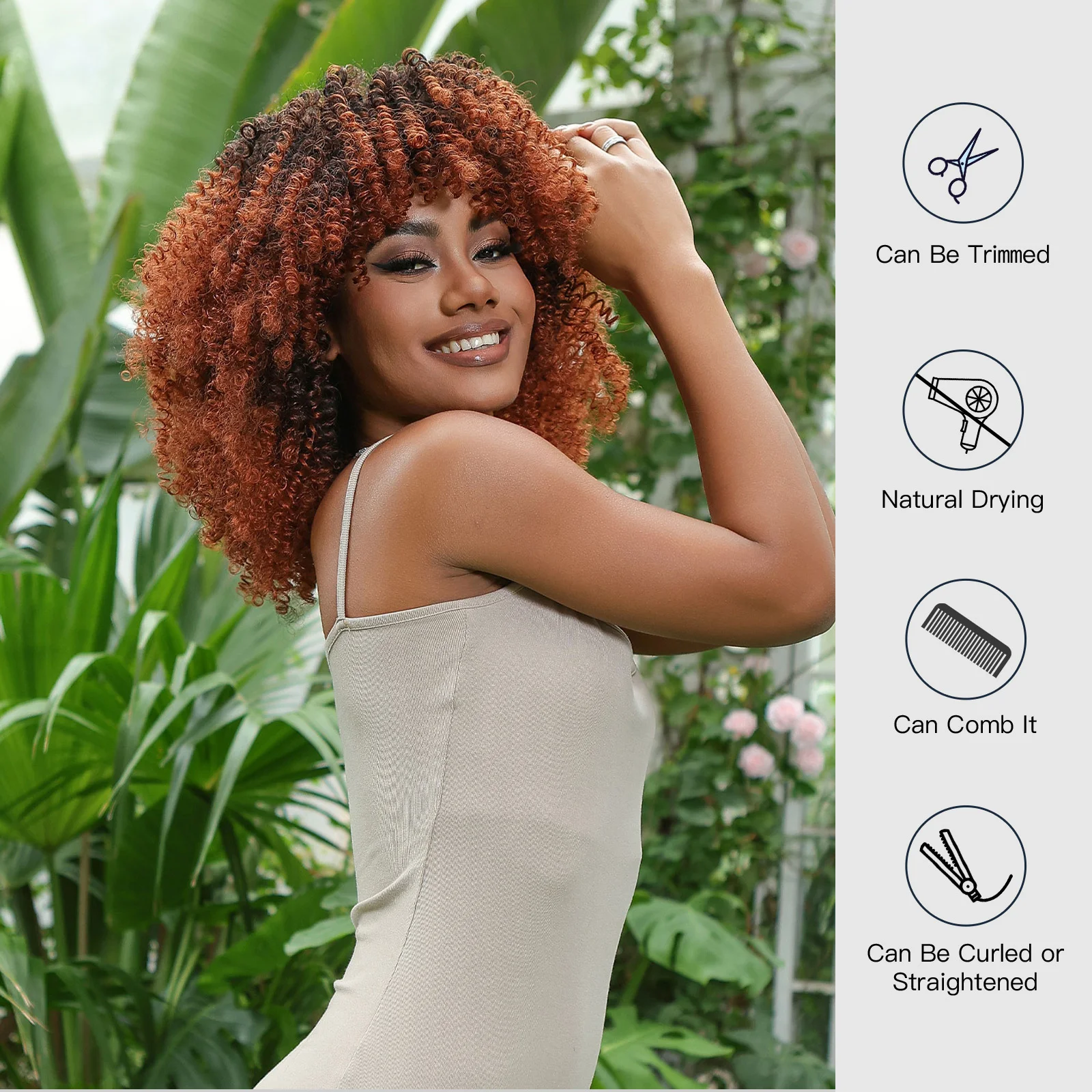 HAIRCUBE Парик Afro Kurdly Bob с корнями Ombre Коричневый Черный для ежедневного