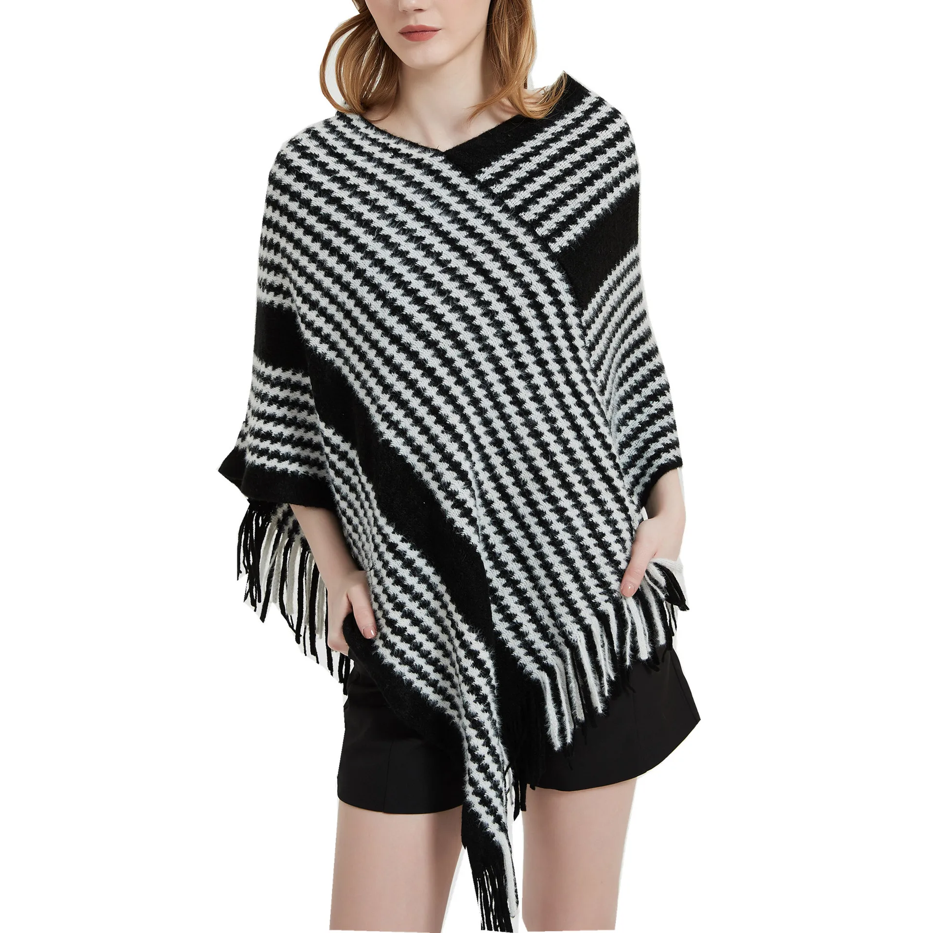 

2023 New Blanket Scarf Fall Winter Thick Wrap Poncho Women Travel Shawl Imitation Cashmere Capes National Wind Fork T793