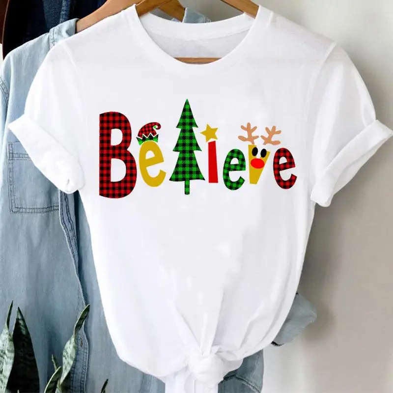 

Женская футболка с надписью Happy Christmas 90-х, с милым принтом на новый год