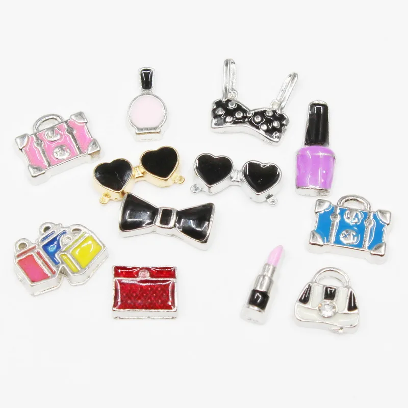 

For Ms. Bags High Heels Makeup Lipstick 20pcs/Lot Floating Charm Living Glass Memory Lockets DIY Jewelry Accessories