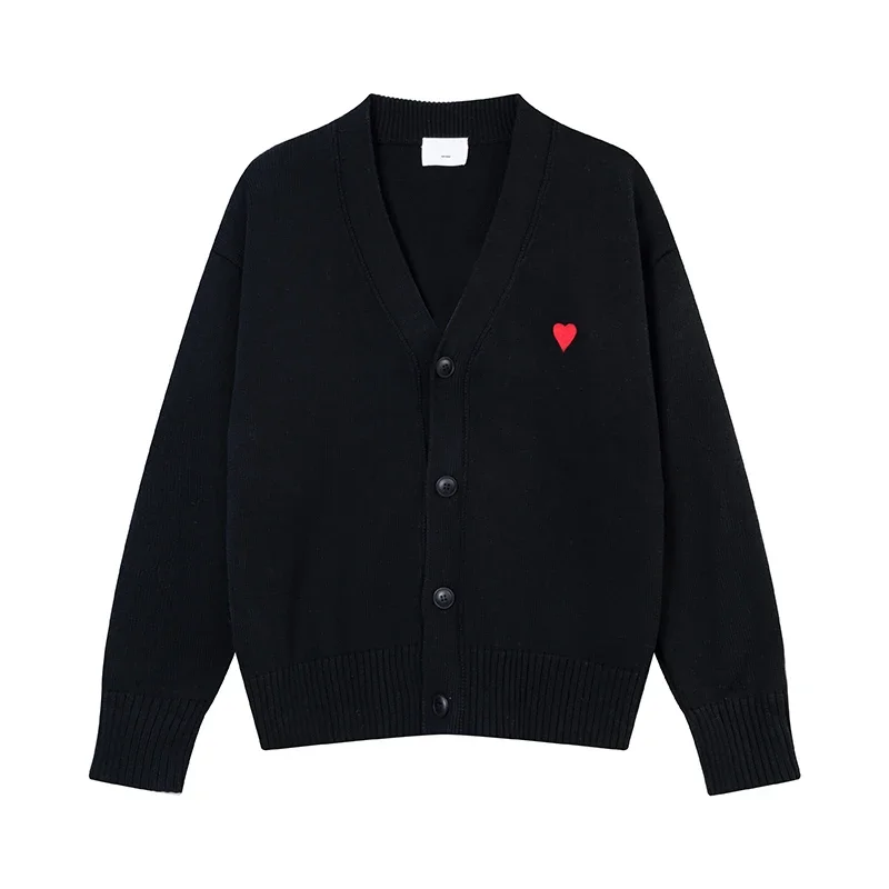 Женский винтажный свитер с вышивкой в форме сердца Свободный кардиган V-образным