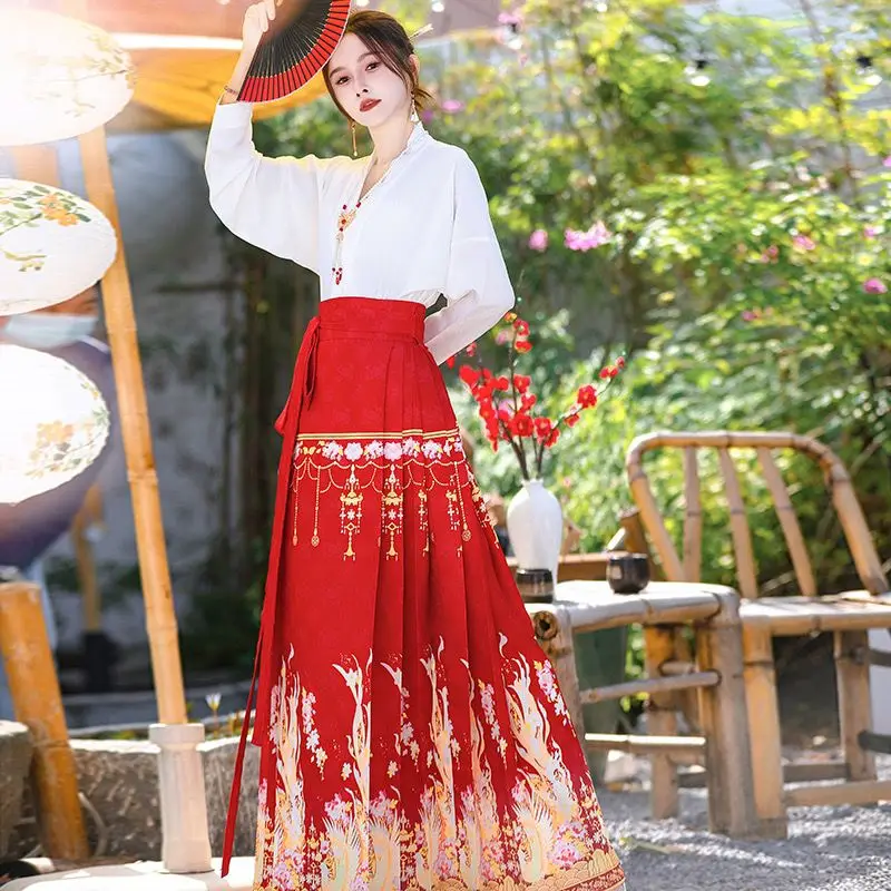 Оригинальная Женская юбка Hanfu китайский костюм Mamianqun династия Мин традиционное