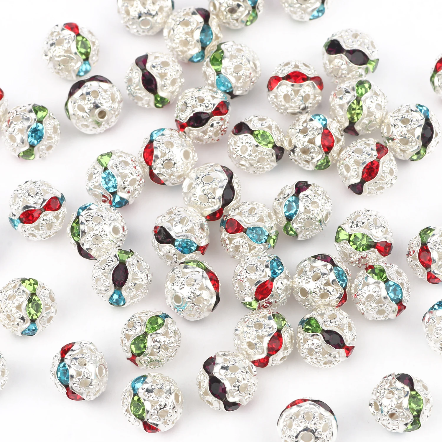 

50pcs Multicolor AB Rhinestone Balls Crystal Loose Spacer Round Beads for Jewelry Making DIY Bracelet Accessories 6/8mm