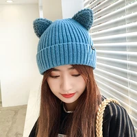 fashion winter hat women autumn knitted hats thicken outdoor warm beanies hat cute cat ears caps for kawaii girls 2021