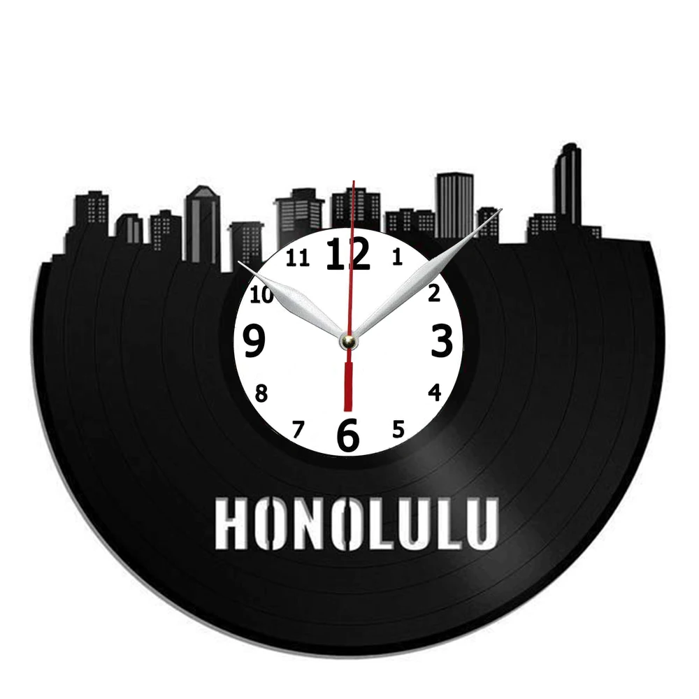

Honolulu Skyline Vinyl Wall Art Clock Handmade Gift for Kitchen, Office, Bedroom Modern Wall Poster