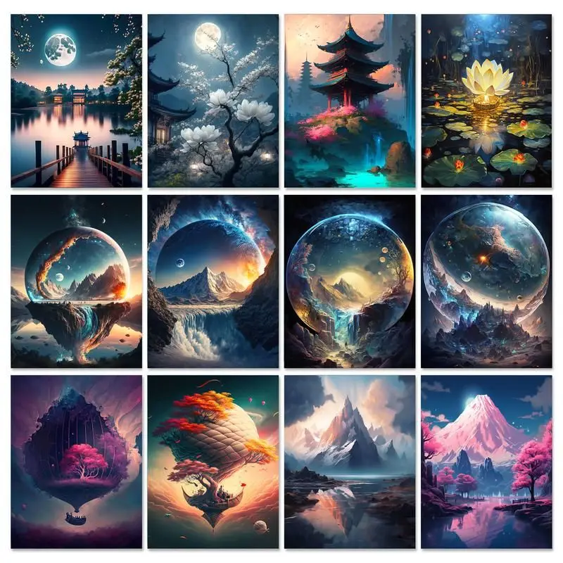 

Картины по номерам GATYZTORY, Набор для раскрашивания по номерам на холсте с фантастическим ландшафтом, картина для творчества, подарок, украшение для дома