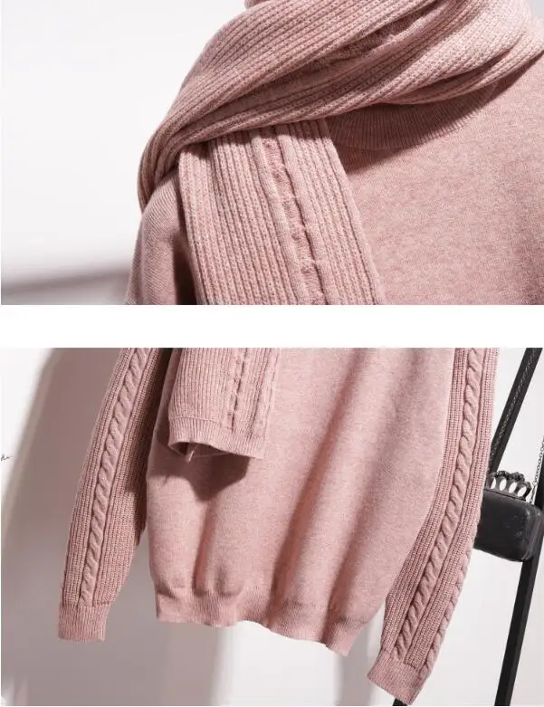 Autumn Winter Warm Knitted Women's Tracksuit Half High Collar Sweater Elastic Waist Pants Scarf Casual 3 Piece Set Women Outfit |