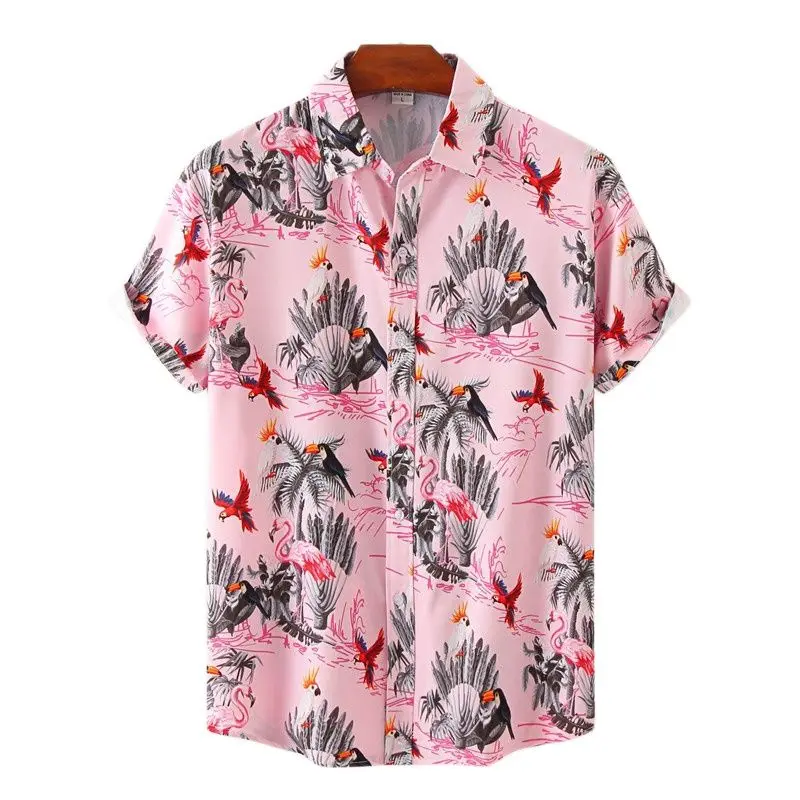 

Pink Flamingos Print Hawaiian Floral Shirt Men 2022 Summer Short Sleeve Beach Aloha Shirts Men Party Vacation Tops Clothing 3XL