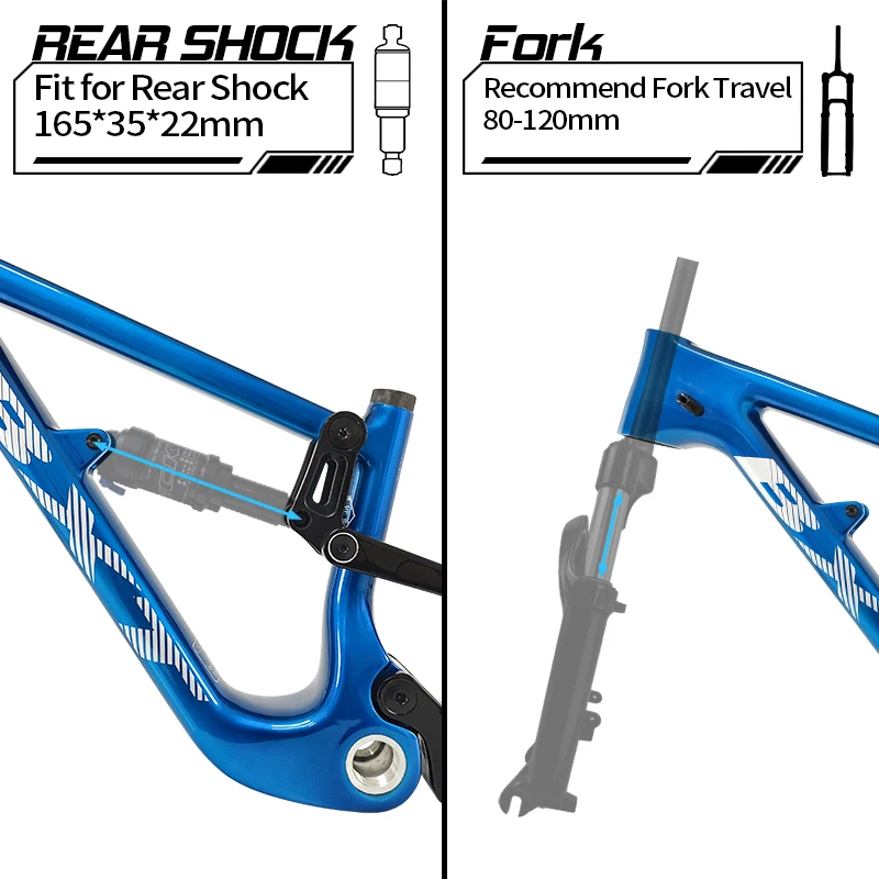 Фото Карбоновые рамы BXT MTB с полной подвеской 20er Boost 148, горная карбоновая рама, подходит для вилки, хода 80-120 мм №4