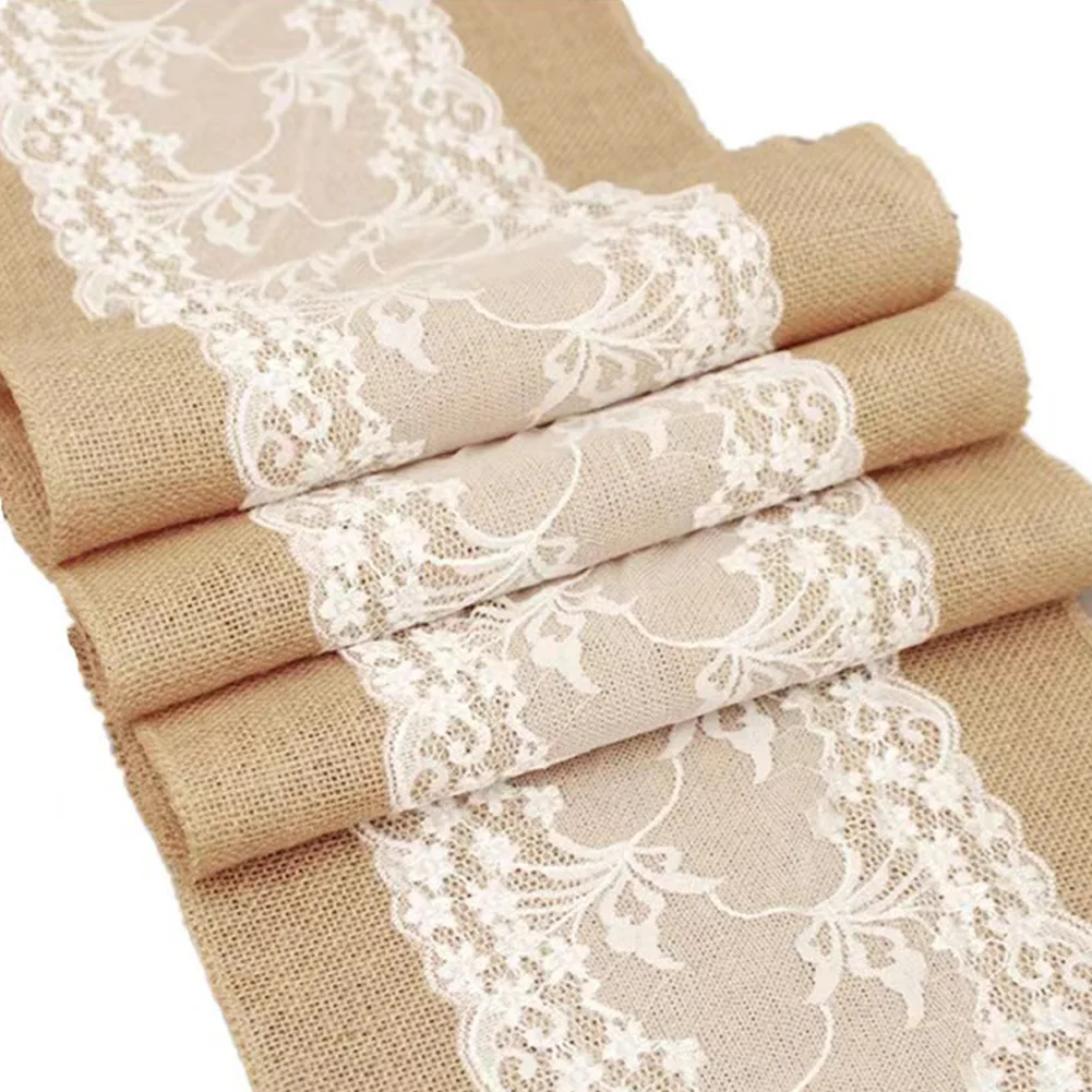 

Jute Burlap Lace Hessian Table Runner Rustic Wedding Table Runners Family Dinner Dining-table Decoration Outdoor Party Decro
