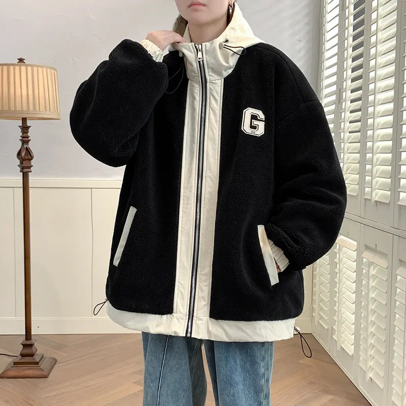 Утолщенная шерстяная куртка цвета хаки на флисовой подкладке для мужчин зимняя