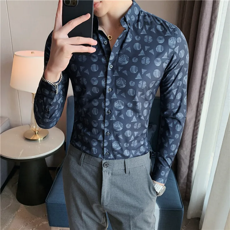 Men's Flower Shirt Autumn New Long-sleeved Fashion Slim Fit Shirt 2021 Business Casual Formal Dress Shirts Social Chemise Homme