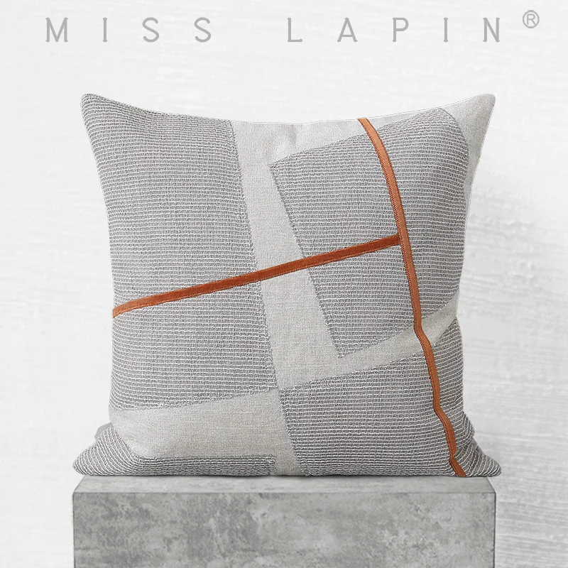 

MISS LAPIN Geometric Mesh Appliques Decor Pillow Case Orange Gray Cushion Covers for Sofa Couch Bed