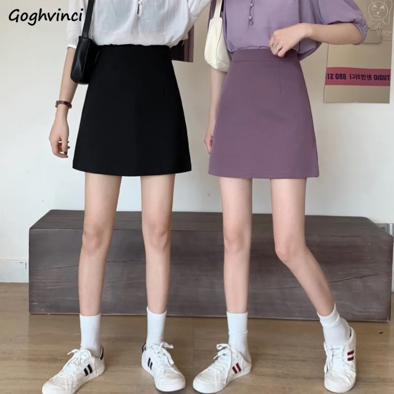 

Skirts Women High Waist Summer Above Knee Harajuku Fashion Korean Students Vintage Sweet Elegant Pure Basic New Arrival Casual