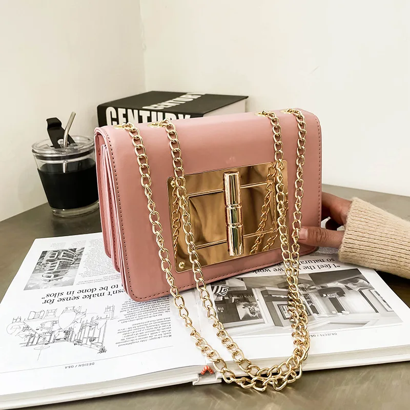 

Brand Designer Metal Lock Women Bags 2023 Luxury Pink Leather Shoulder Crossbody Bag Girls Handbag Female Evening Clutch Black
