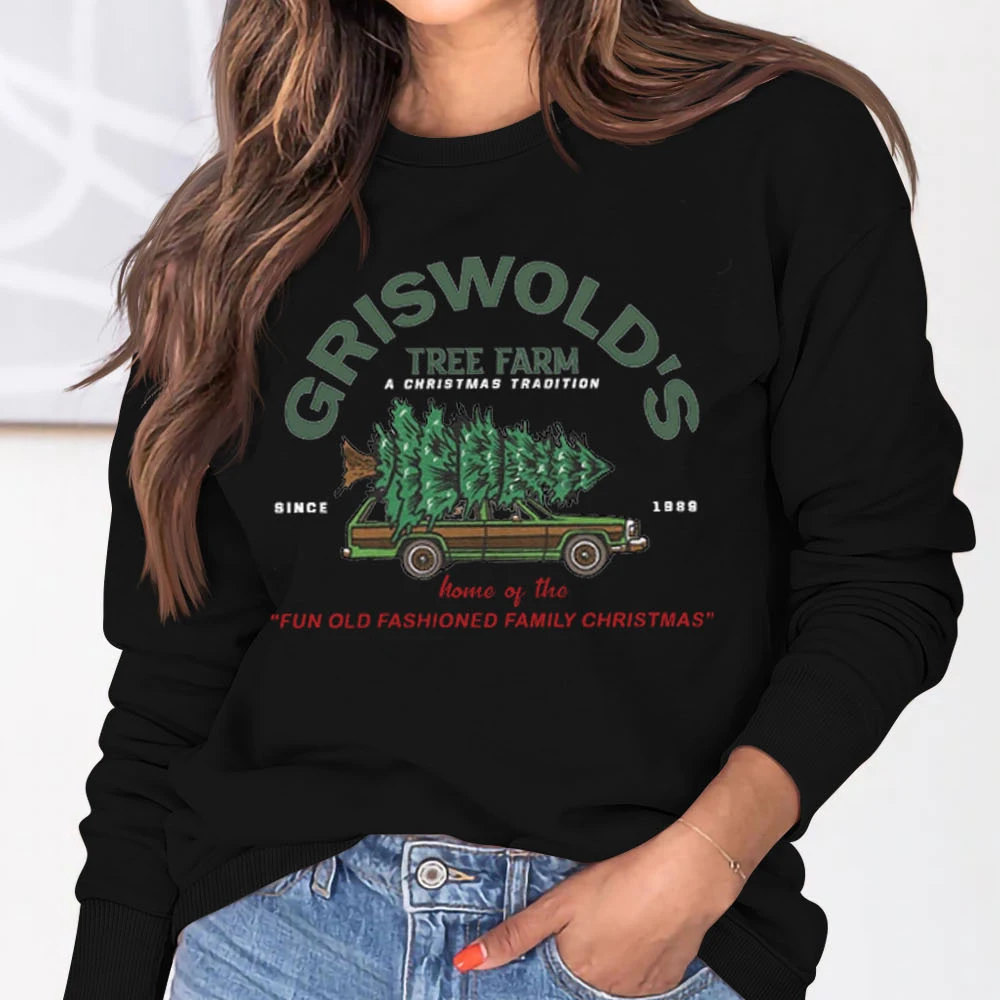 

2022 New Woman Sweatshirts Sweet Fashion O-neck Cotton Pullovers Autumn Winter Candy Color Loose Christmas Print Womens Clothing