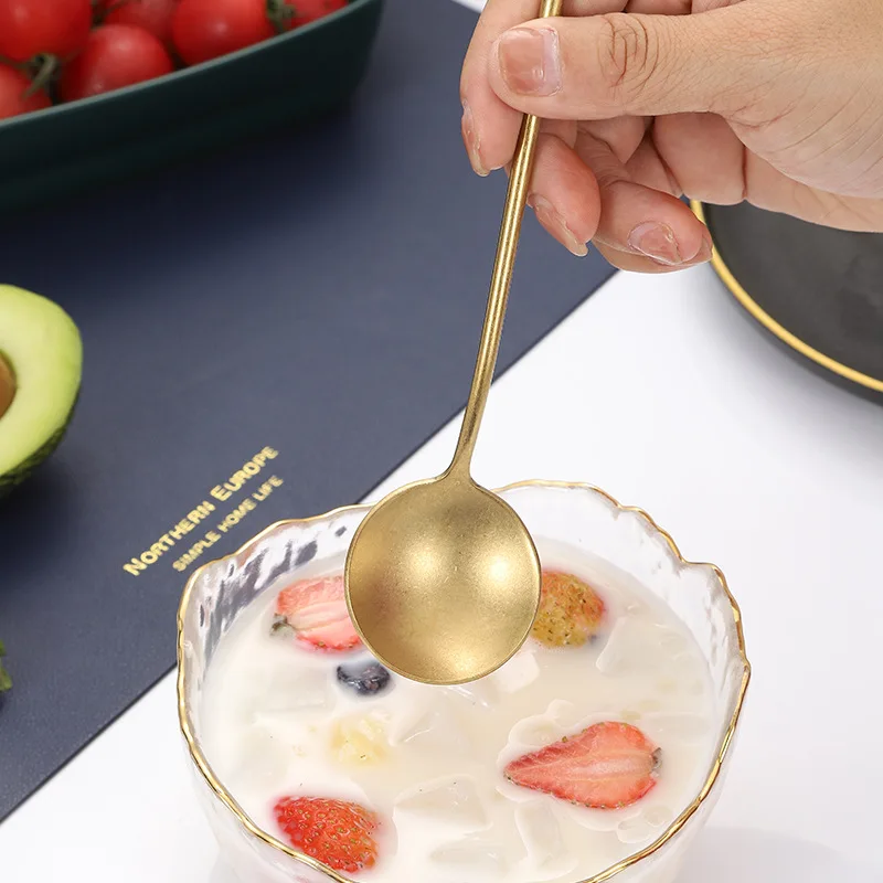 

Retro Matte Gold Cutlery Set 304 Stainless Steel Western Spoon Knife Fork Teaspoon Dinnerware with Round Handle Kitchen Utensils