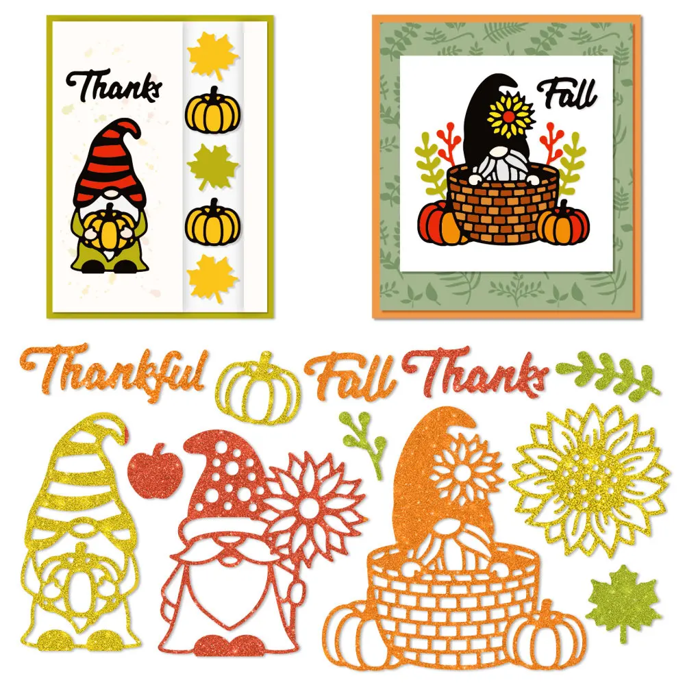 

Autumn Thanksgiving Embossing Template Mould Gnome Pumpkin Sunflower Carbon Steel Die Cuts for Scrapbooking Card DIY Craft Decor