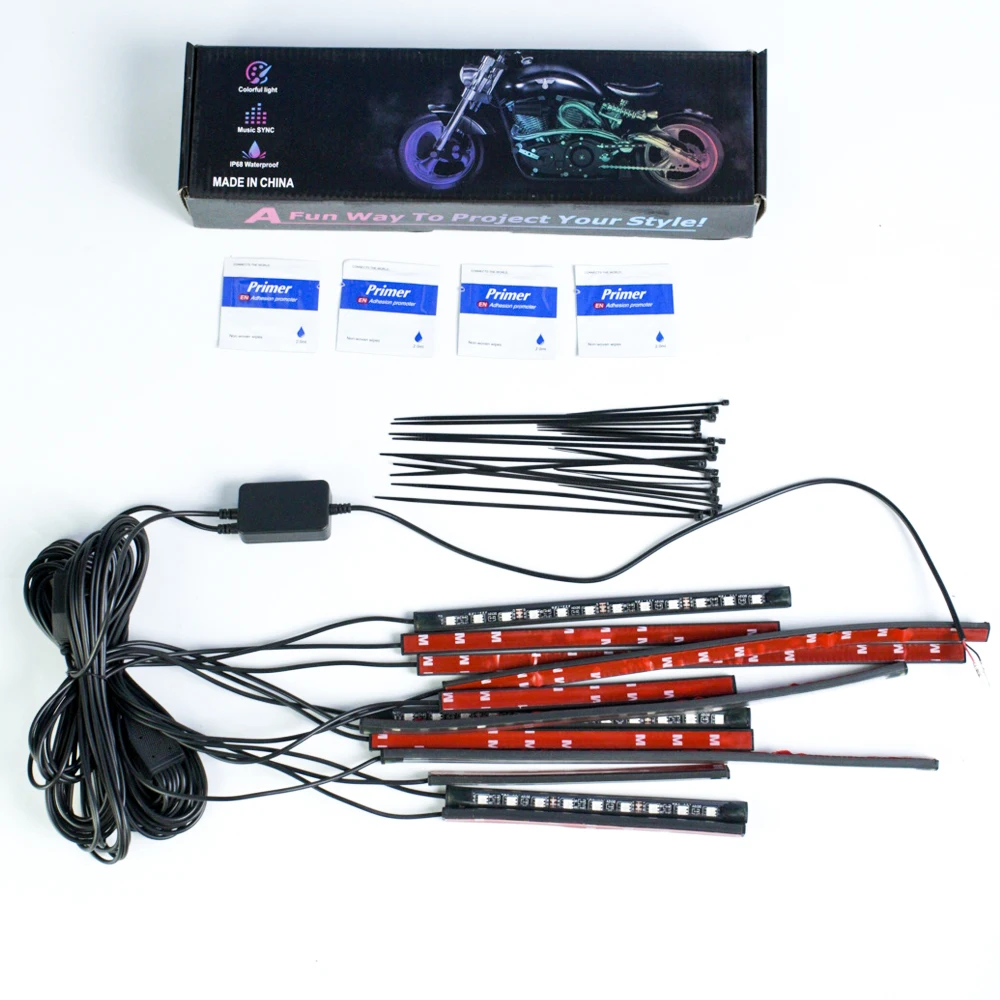 Универсальный светодиодный автомобильный и мотоциклетный декоративный ламповый комплект с RGB-полосой света 5050 SMD, управляемый звуком через приложение.