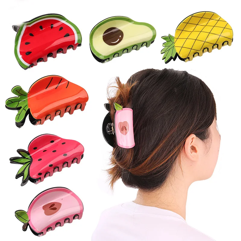 

Acetate Watermelon Strawberry Hair Clip Vegetable Crab Lovely Ponytail Clip Hairpins Fruit Shape Hair Claws Hair Accessories