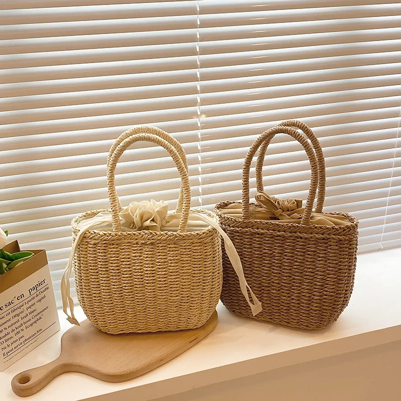 

Fashion Casual Summer Straw Bag Rattan Handbag Beach Handmade Bali Women Shoulder Bag Holiday Woven Lady Bucket Bag 2023 New