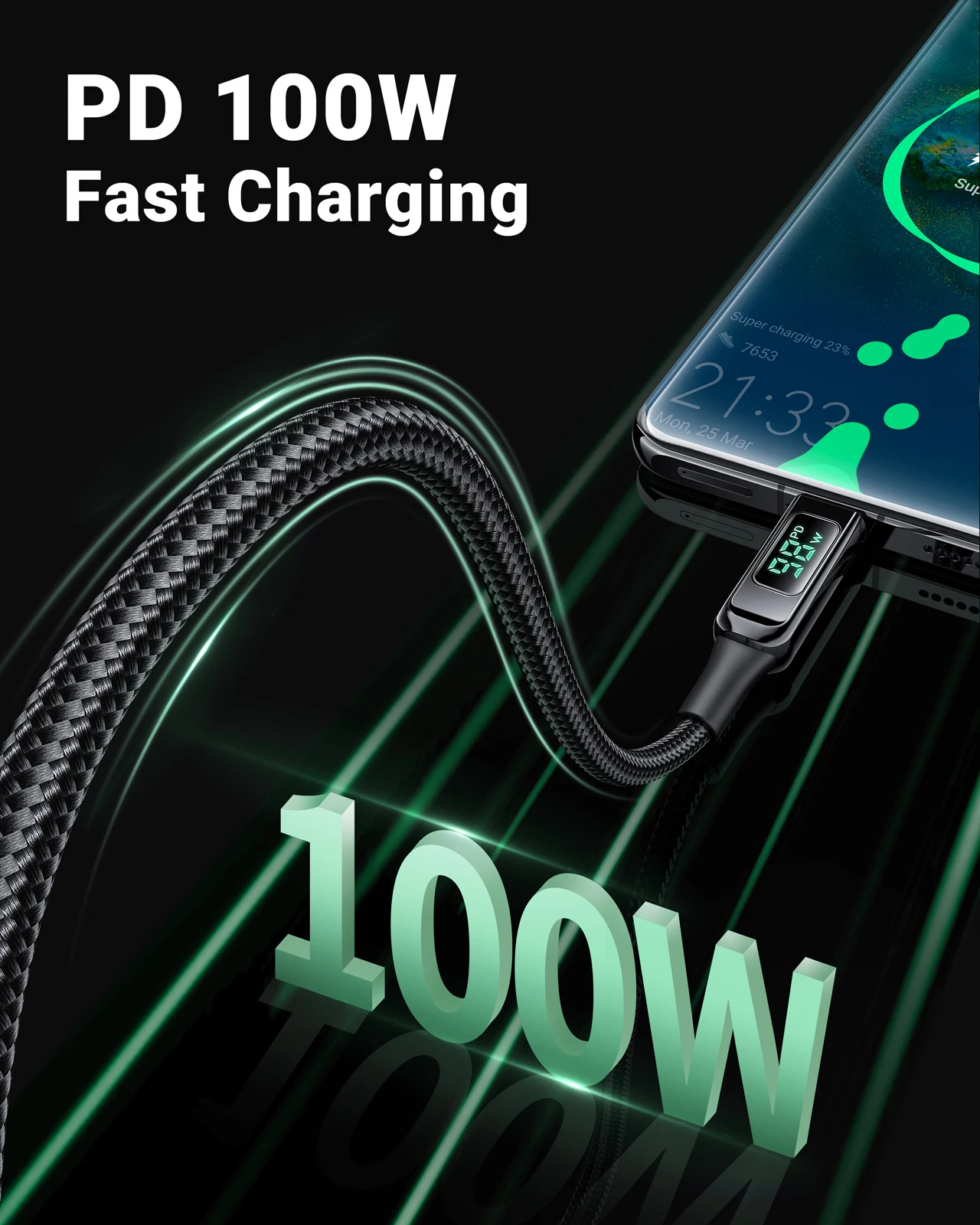 ACEFAST Телефонная линия с быстрой зарядкой USB - C до 5A 100W для iPhone 16 / 15 Pro Max LED дисплей