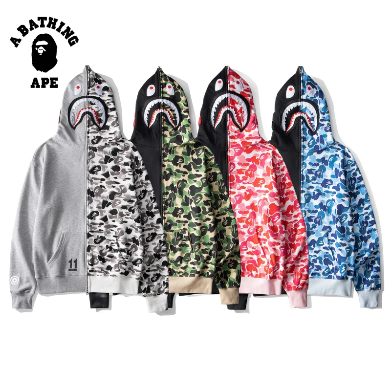 

100% Cotton A Bathing Ape Fashion New Men's Women's Shark Camo Colorblock 11th Anniversary BAPE Hoodie