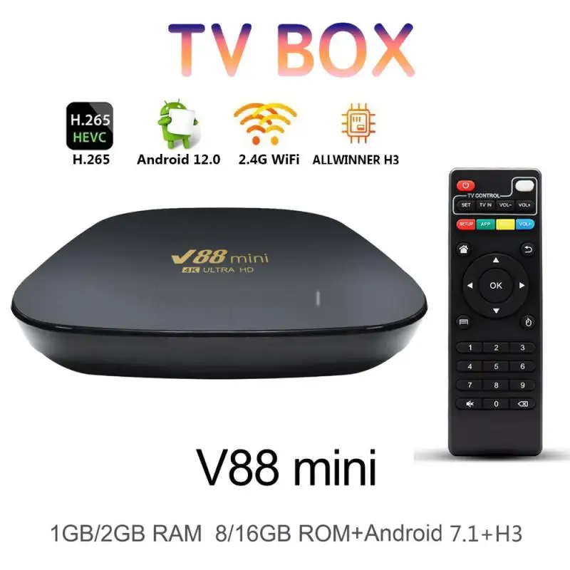 Мини-приставка смарт-ТВ V88 Android 12 0 Allwinner H3 4 ядра 8K H.265 2 ГГц Wi-Fi |
